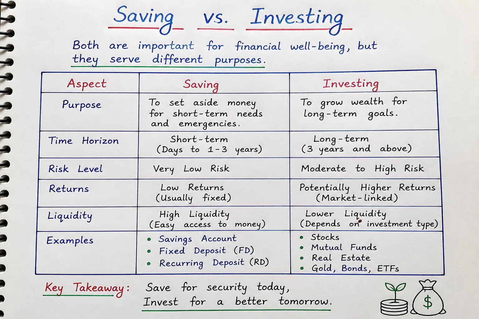 Saving vs Investing comparison chart